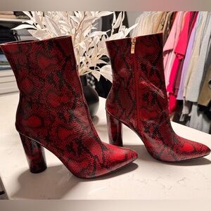 Red Snake Print Ankle Boots
